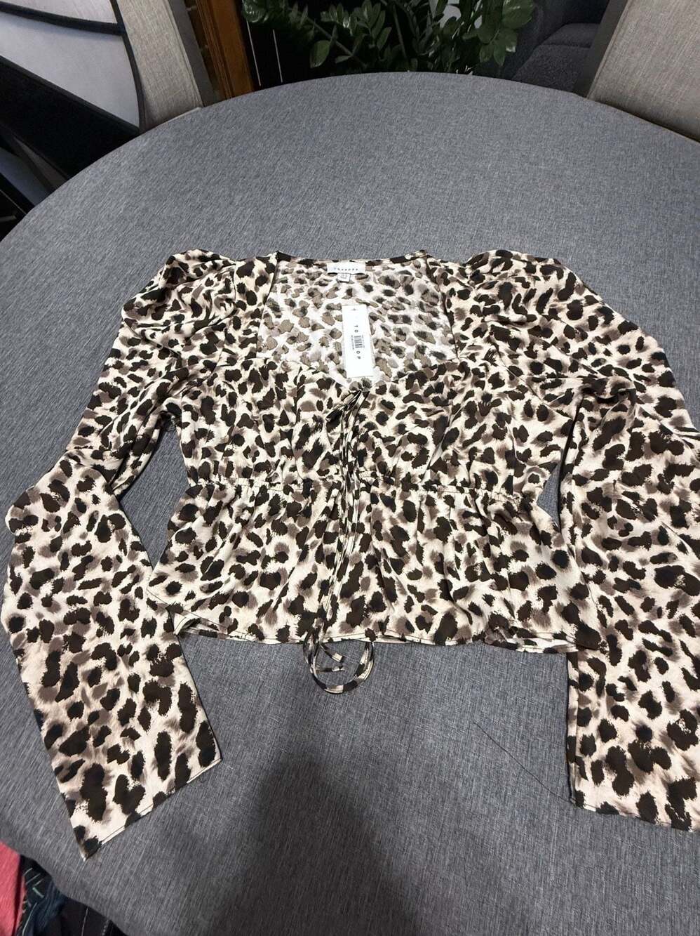 Topshop Womens Brown Leopard Print Tie-Front Crop Top Size US 10
